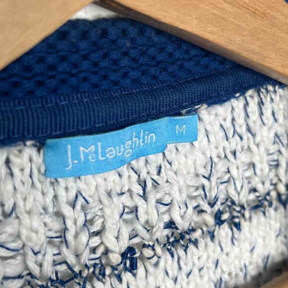 J. McLaughlin Women's White Blue Knitted Open Front Structed Cardigan Sz Medium - Picture 2 of 6